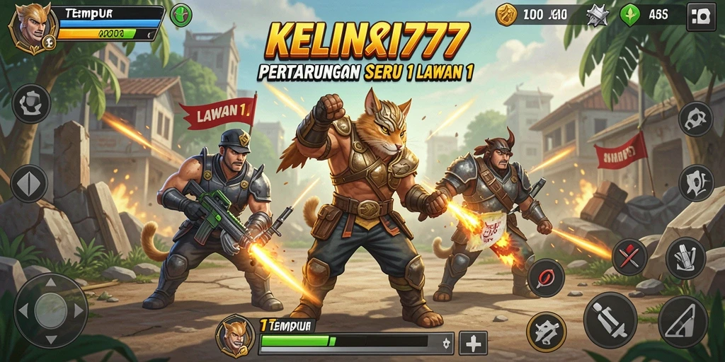 Screenshot KELINCI777 menampilkan pertarungan seru 1 lawan 1 dengan karakter khas.