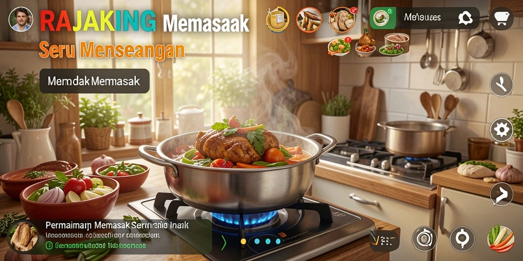 Screenshot RAJAKING menampilkan antarmuka memasak yang menarik dan interaktif.